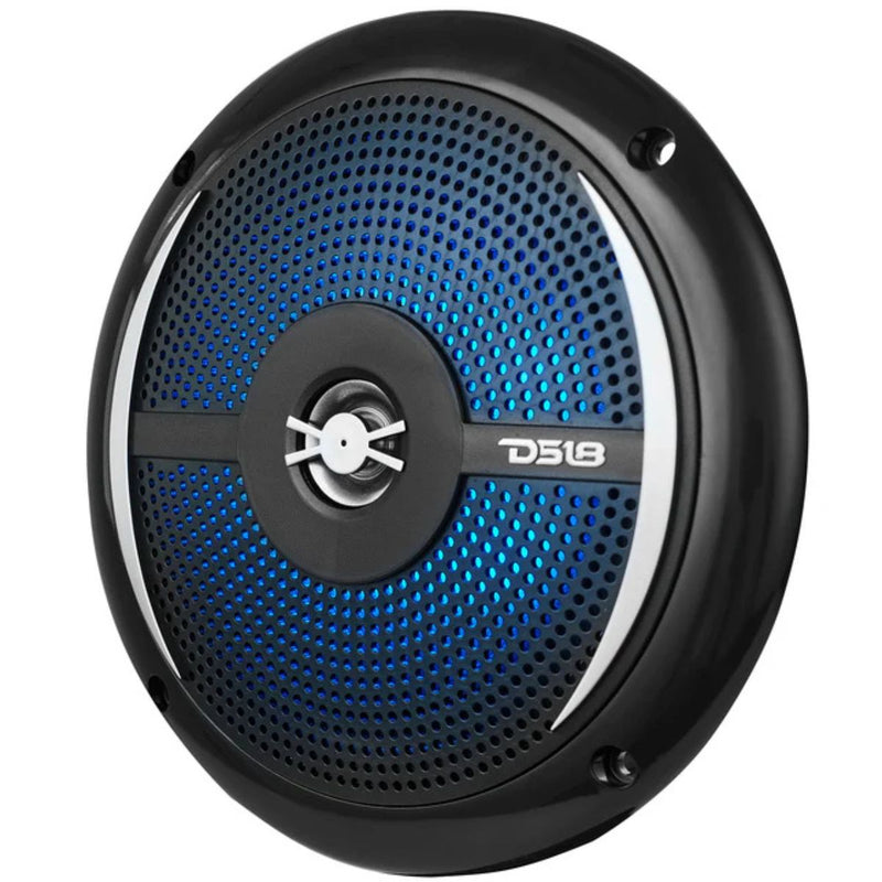 DS18 6.5" 200W 4-Ohm 2-Way Slim Marine Speakers Pair W/RGB LED Black NXL-6SL