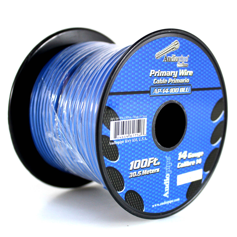 14 GA 100 FT Blue Stranded of CCA Primary Power Ground Wire Cable - Full Spool