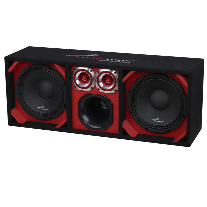 Red Fully Loaded Speaker Box w/ 2x 10" Woofers, 6" Driver, 2x 4" Tweeters