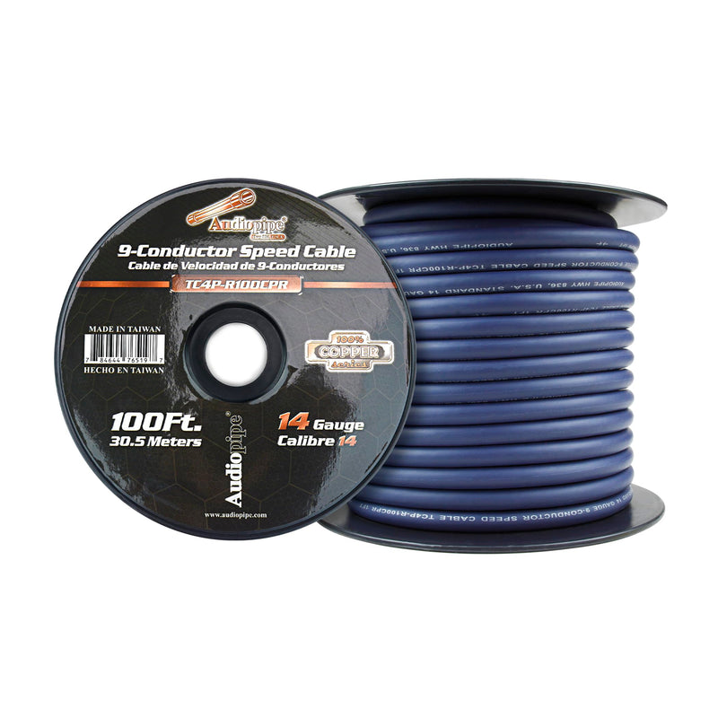 Audiopipe 14 GA 9-Conductor 100% Copper Speed-Cable Wire Blue TC4P-R100CPR