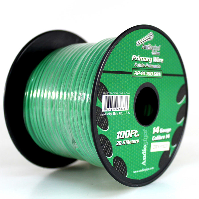 Audiopipe 14 ga 100 ft CCA Stranded Primary Ground Power Remote Wire Spool Green