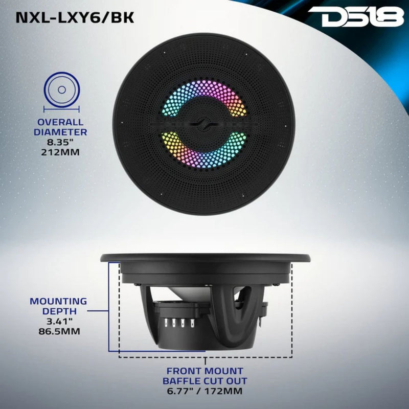 6.5" 150 W RMS 4-Ohm Marine Coaxial Speakers w/ Digital LED Ring NXL-LXY6 (Pair)