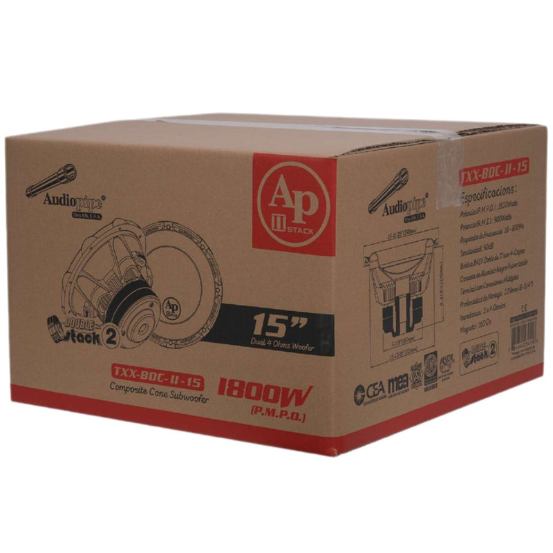 Audiopipe15" 900 Watt RMS Dual 4-Ohm Composite Cone Subwoofer TXX-BDC-II-15
