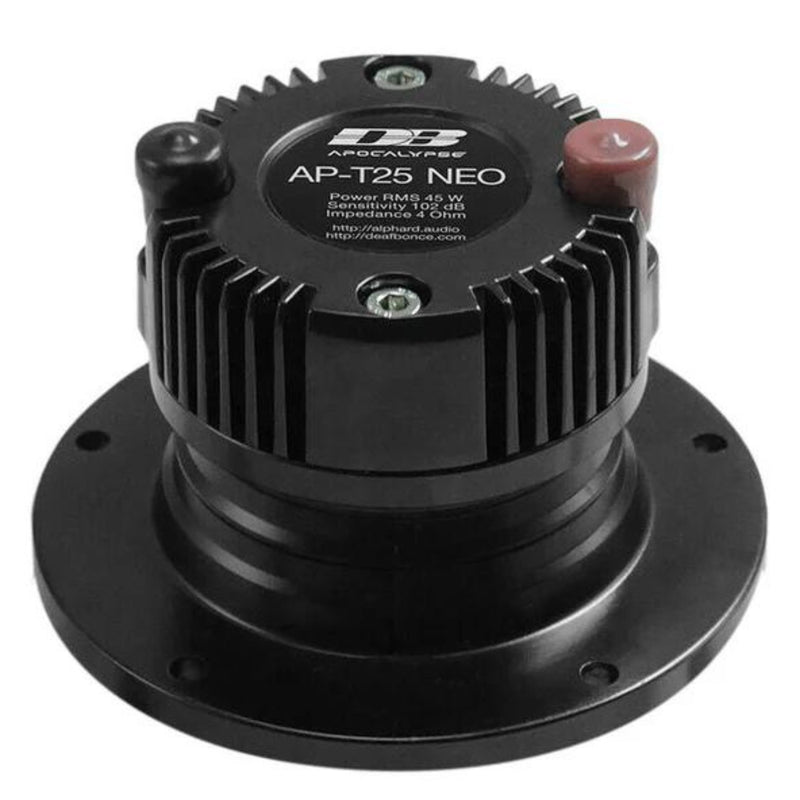 bottom view of Deaf Bonce MT-102 1-inch bullet tweeter with neodymium magnet and black aluminum housing.