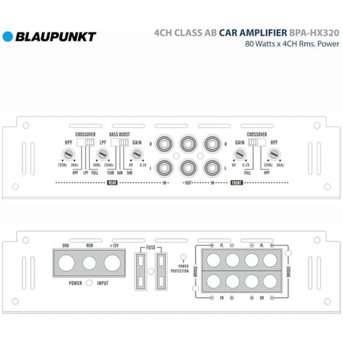 4-Channel 480W RMS 2 Ohms Class A/B Car Audio Amplifier Blaupunkt BPA-HX320