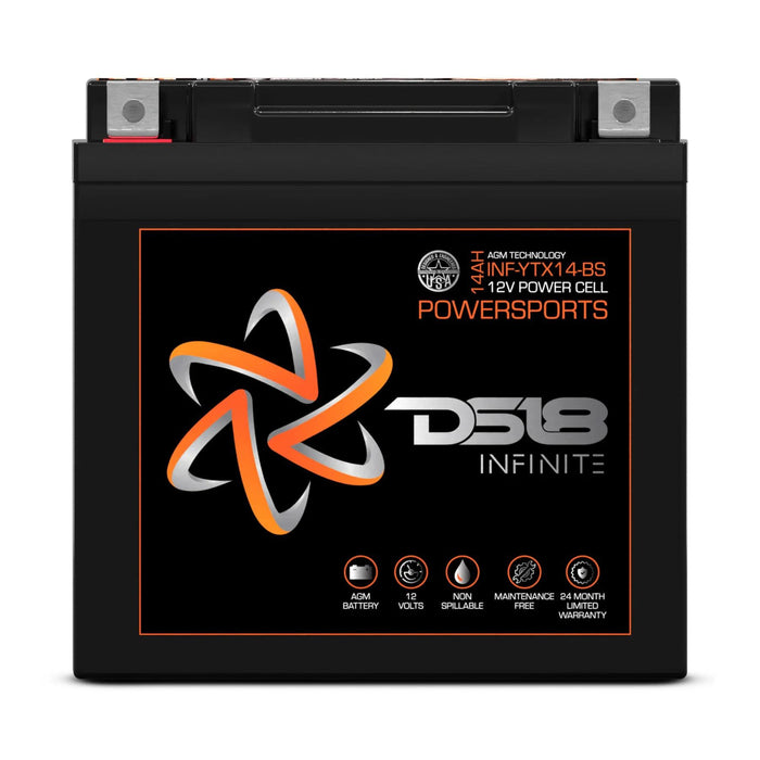 DS18 12V Battery 14 AH 500W Moto Powersports AGM INFINITE INF-YTX14-BS