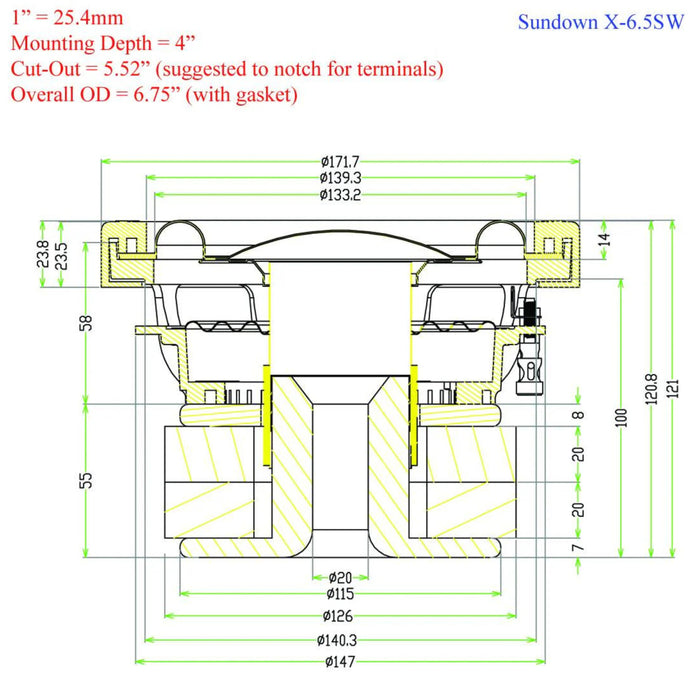 Sundown Car Audio 400 Watt RMS Single Voice Coil 6.5" X Series v.2 Subwoofer