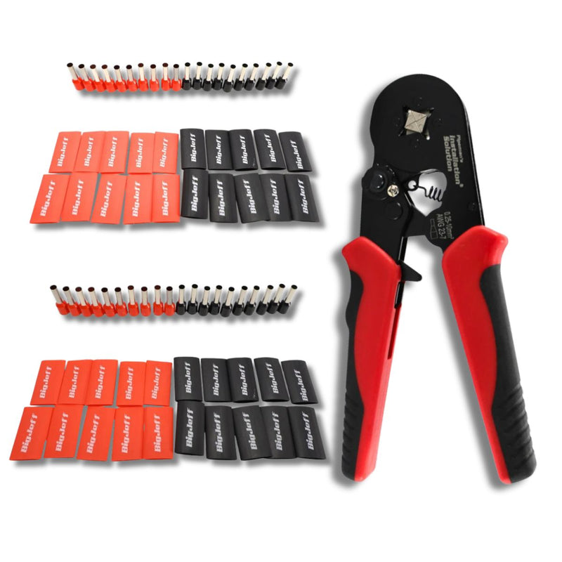 Tin-Plated Copper 10 & 12 AWG Ferrule Kit with Heat Shrink & Crimping Tool, 40 Pieces