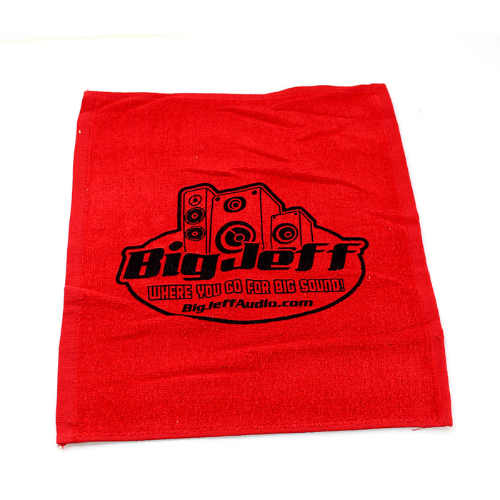 Official Big Jeff Audio Red 100% Cotton 15 x 13 Towel with Logo
