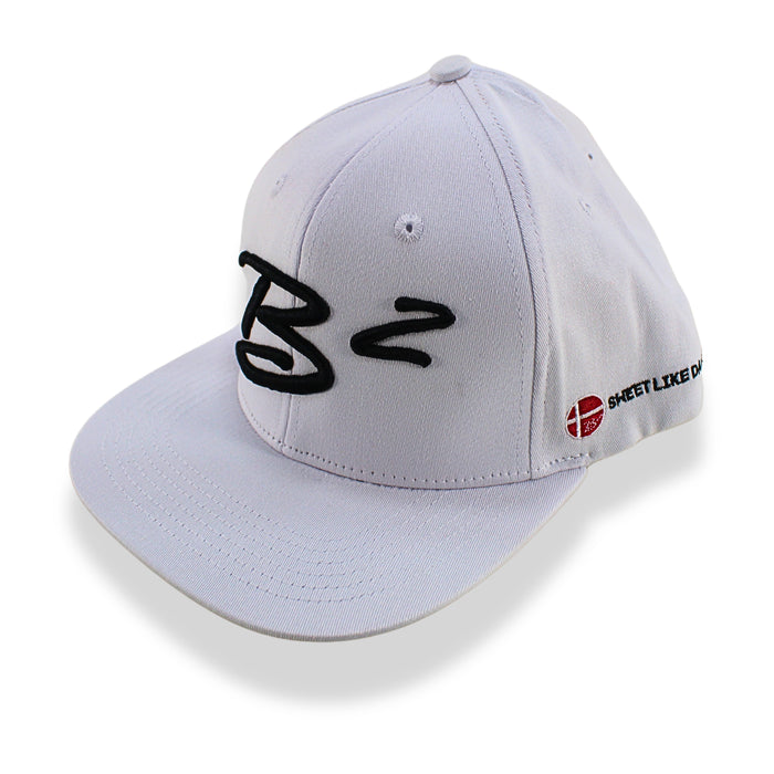 B2 Audio White Flex-Fit Classic, Flat-Bill Hat with "B2" Logo