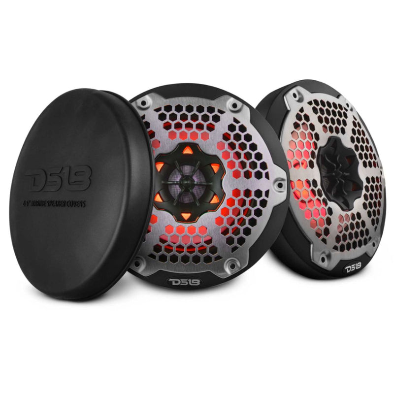 Pair of DS18 HYDRO Black 6.5" 600W 4 Ohm 2-Way Marine Speakers RGB NXL-6M