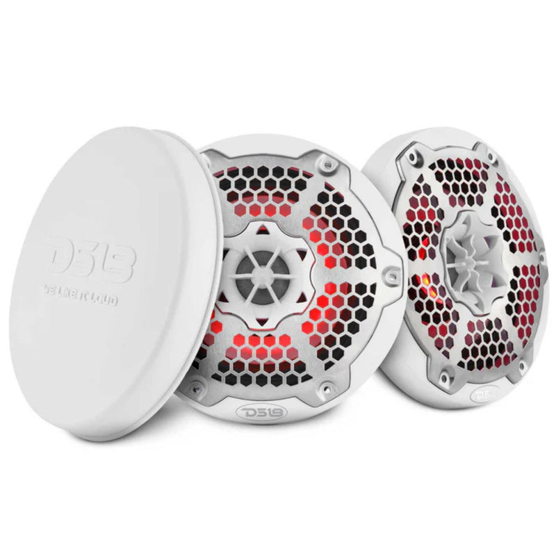 DS18 6.5" 250W RMS 4-Ohm Marine 2-Way Hybrid Speaker Pair w/ RGB LED NXL-6MD-WH