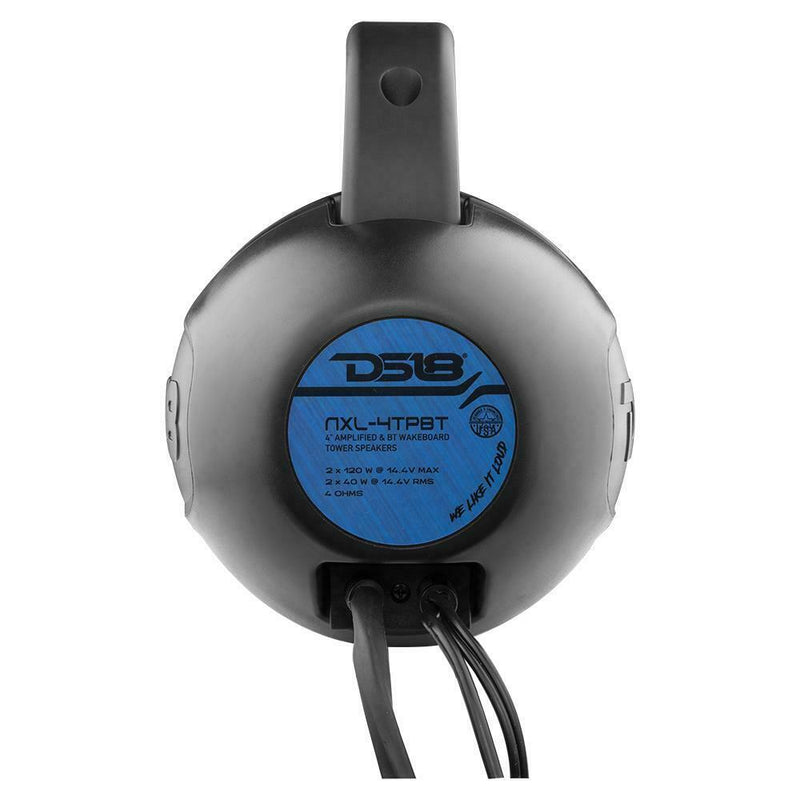 DS18 HYDRO 4" 240 Watts 4 Ohm Bluetooth Black Amplified Wakeboard Tower Speakers