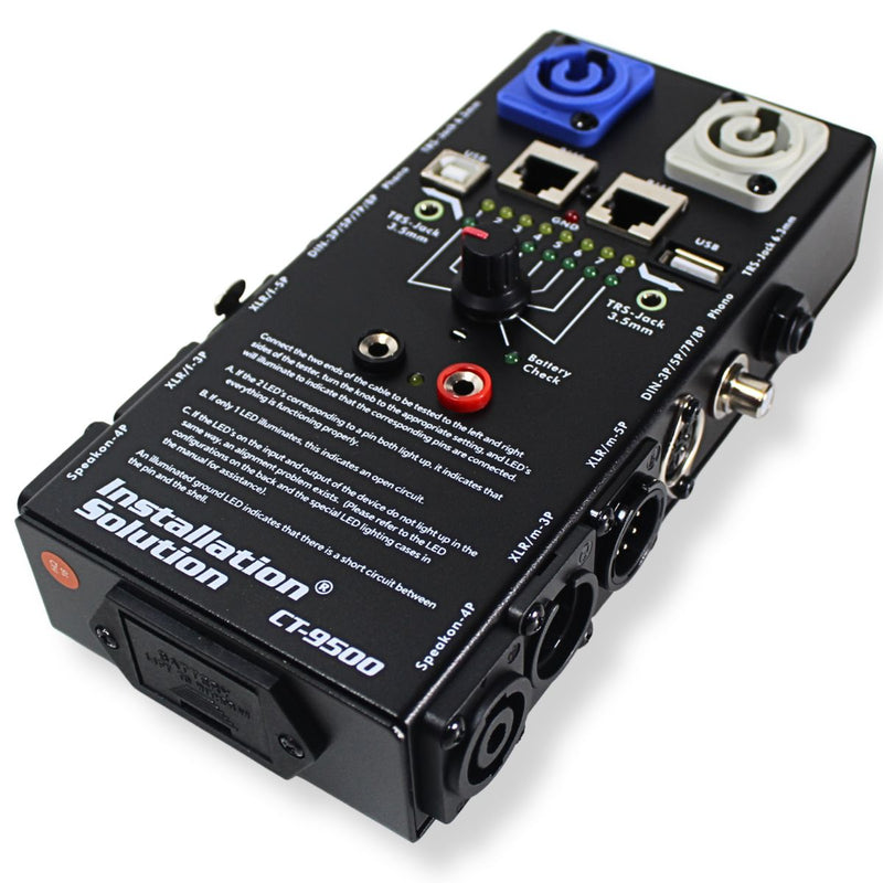 CT-9500 Universal Cable Tester for XLR, TRS, RCA, RJ45, USB, and SpeakON Cables
