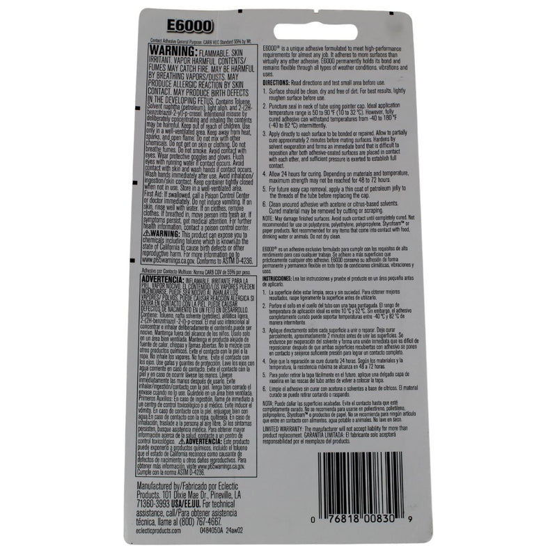 3.7 fl oz E6000 Industrial Strength Clear Medium Viscosity Waterproof Adhesive