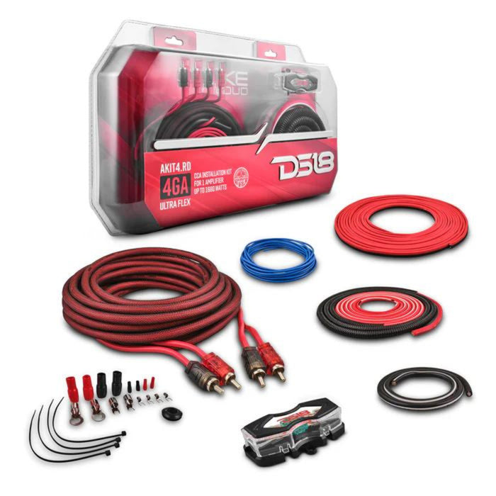 DS18 AKIT4 CCA 4-Gauge Amplifier Installation Kit -Red / DS-AKIT4-RD