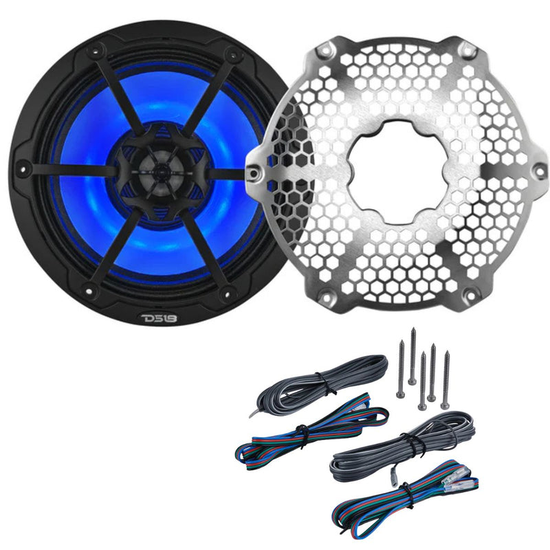 DS18 8" 250W RMS 4-Ohm Marine 2-Way Hybrid Speaker Pair w/ RGB LED NXL-8MD-BK