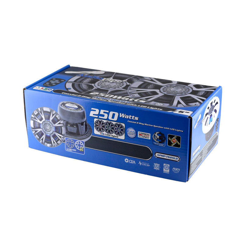 Audiopipe 6 Inch 125W 2-Way Coaxial Marine Speaker w/ LED Pair APMP-T625LD