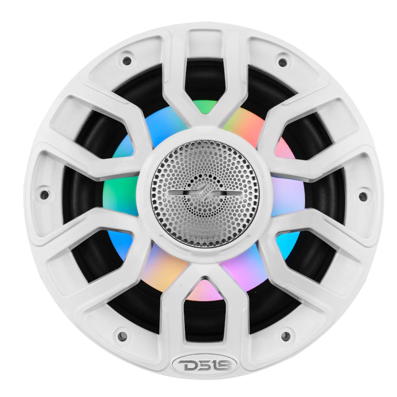 6.5" 2-Way 150 Watt RMS 4-Ohm RGB LED Coaxial Marine Speaker White DS18