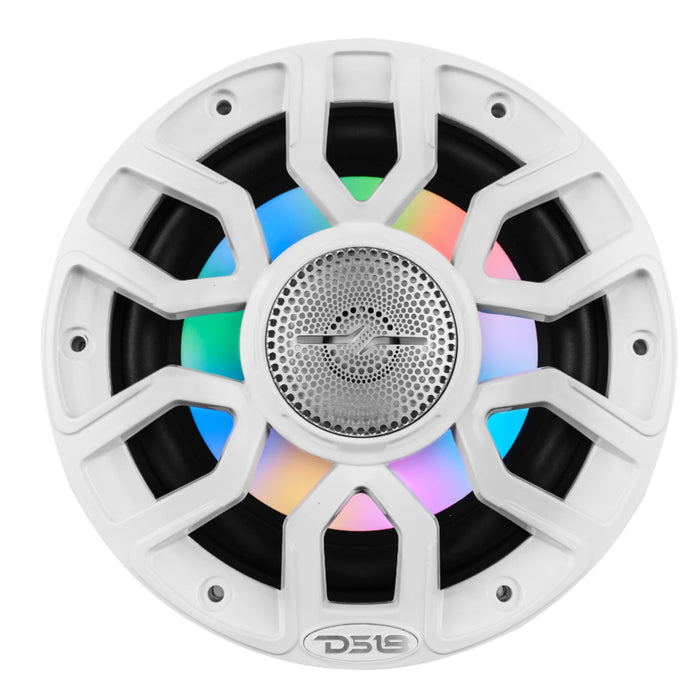 DS18 6.5" 2-Way 150 Watt RMS 4-Ohm RGB LED Coaxial Marine Speaker White