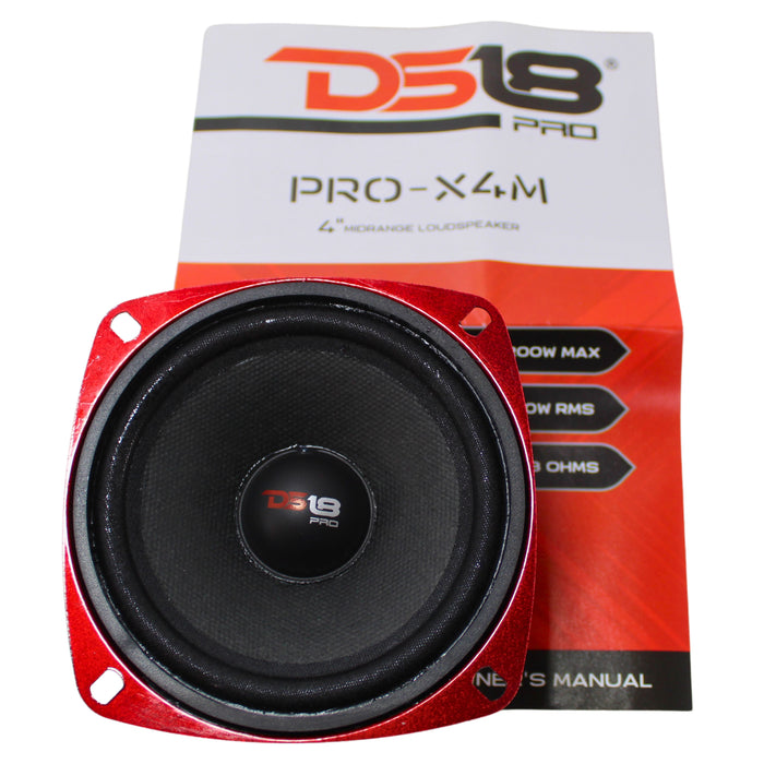 DS18 PRO-X4M 4" Mid Range Loud Speaker 200 Watt 8 Ohm Pro Car Audio