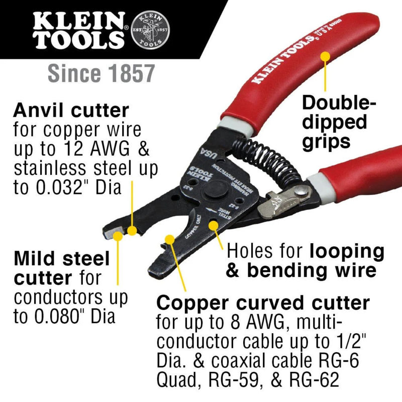 Klein Tools 7" AWG Heavy Duty Cable Wire Cutter Anvil Copper Curve Steel IB63020