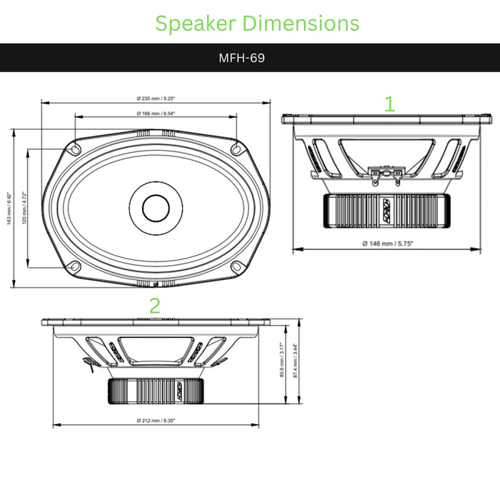 Deaf Bonce machete Pair of 6x9" 4 ohm 150 Watts Max Wide Range Speakers