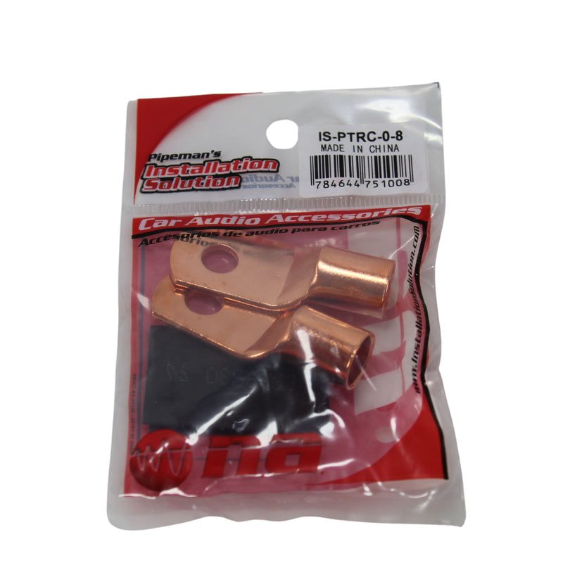 Pair of 0 Gauge 1/4 Inch Crimped style Copper Ring Terminal Lugs