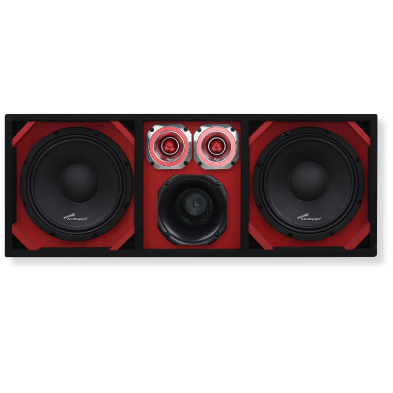 Red Fully Loaded Speaker Box w/ 2x 10" Woofers, 6x 6" Drivers, 4x 4" Tweeters