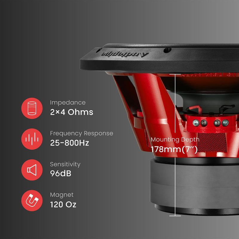 Audiopipe Eye Candy Red 12 Inch 800 Watts Dual 4 Ohms Subwoofer TXX-APD-12RD