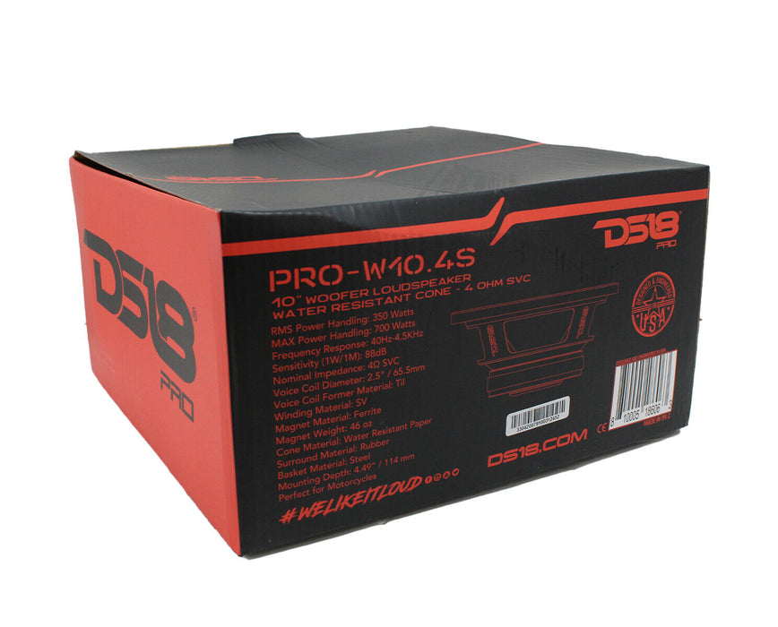 DS18 10" 700 Watt 4 Ohm SVC Water Resistant Bike Subwoofer PRO-W10.4S