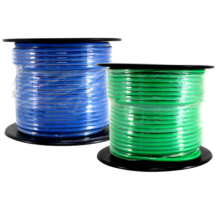 Audiopipe 2 Pack of 14ga 100ft CCA Primary Ground Power Remote Wire Blue/Green