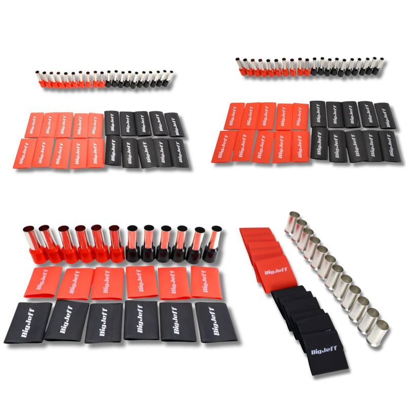 Tin-Plated Copper Wire Ferrule & Heat Shrink Kit 1/0 4 10 12 AWG 64 Pieces