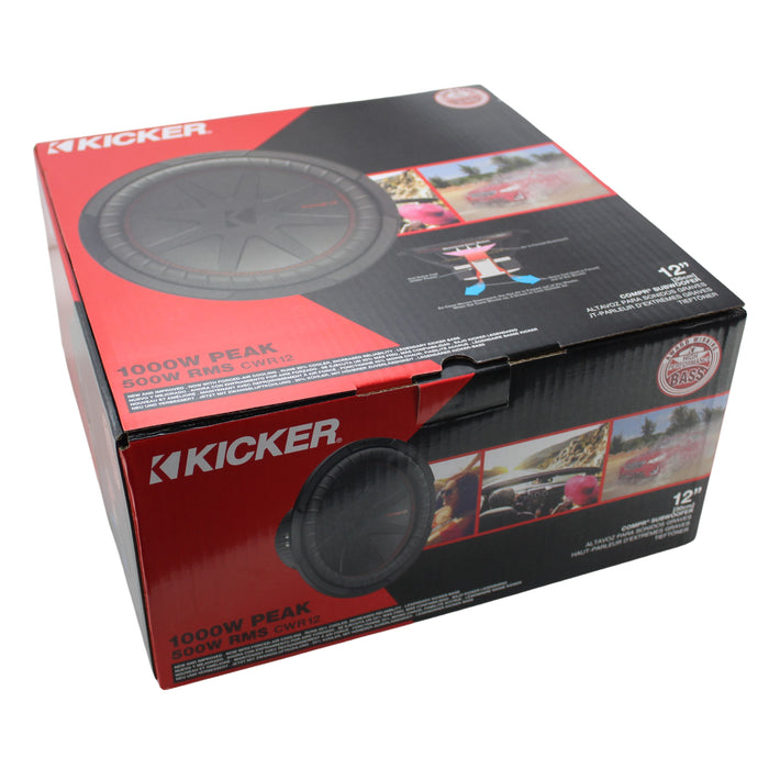 Kicker 12" 4 Ohm 1000W Peak CompR Pro Car Audio Subwoofer Black 48CWR124