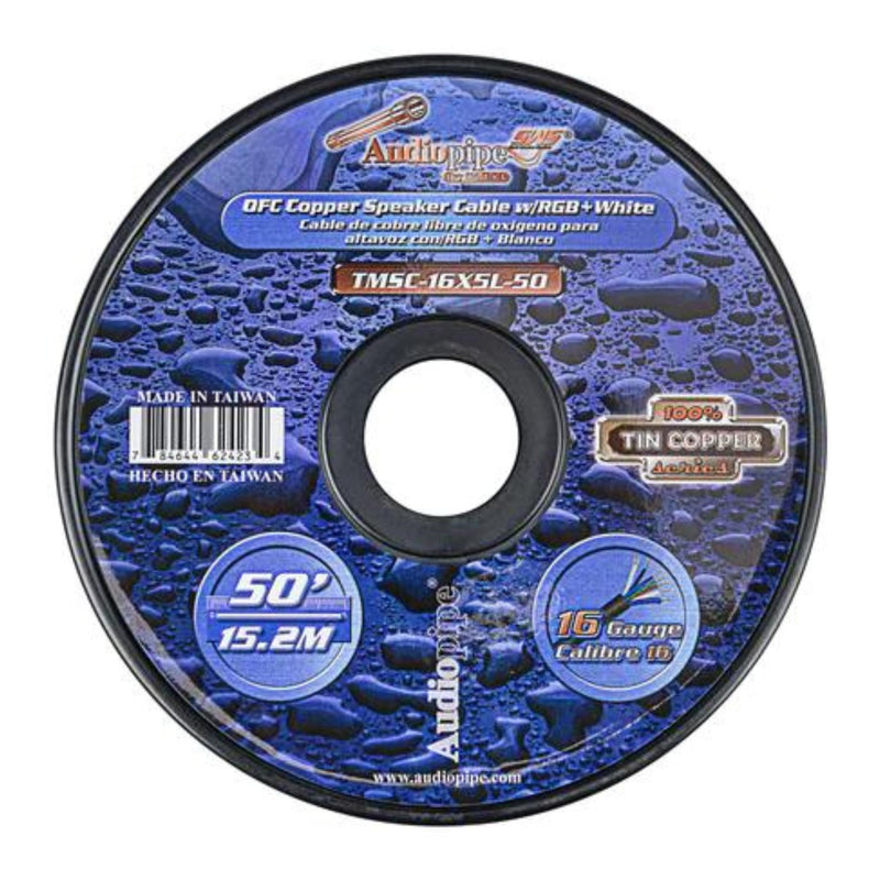 Audiopipe 50 Feet AWG 16 Guage Copper Speaker Cable W/RGB+White TMSC-16X5L-50