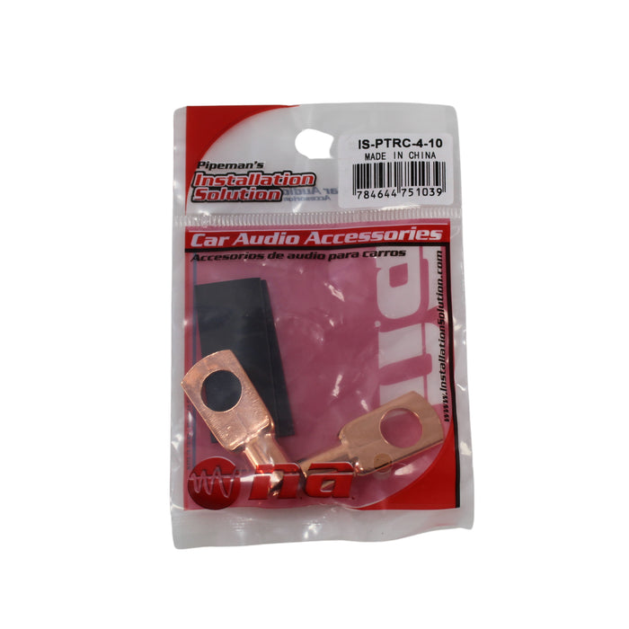 Pair of 4 Gauge 5/16 Inch Crimped style Copper Ring Terminal Lugs