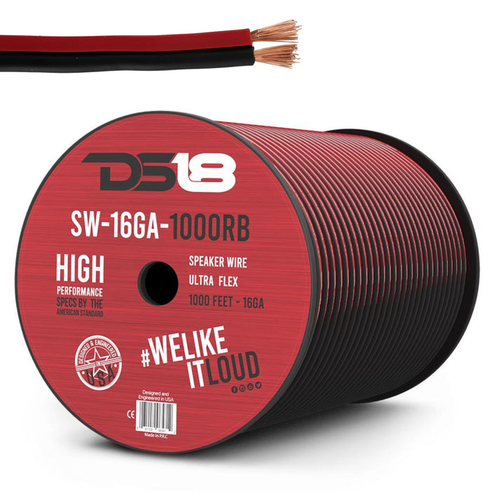 DS18 Car Audio 16 AWG Copper Clad Aluminum CCA Speaker Wire Kit Red/Black Lot