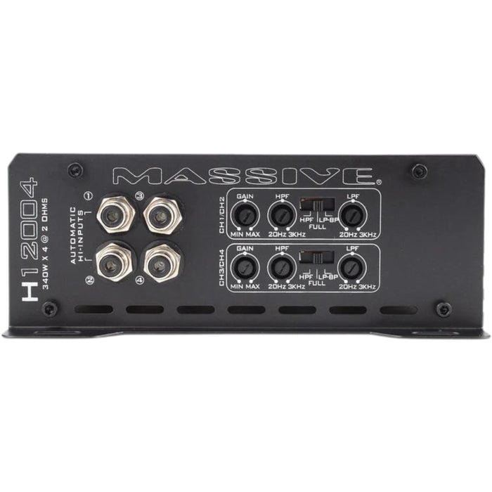 340W RMS x4 2-Ohm 4-Channel Amplifier Massive Audio HIPPO Series MA-H1200.4