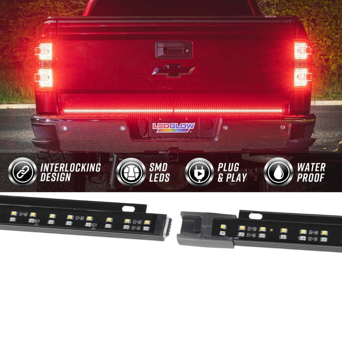 LEDGlow 2pc 60" Double Row LED Tailgate Light Bar with White Reverse Truck Light