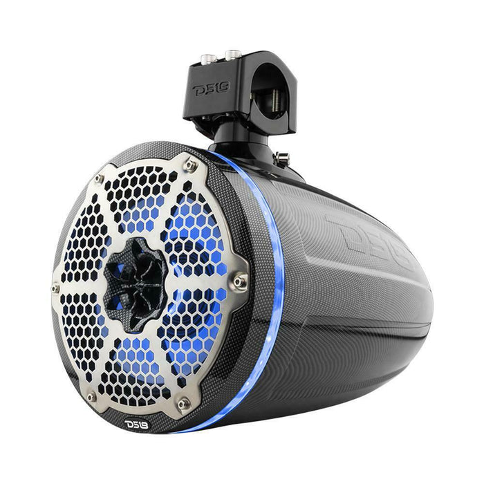 DS18 8" 540W 4 Ohm Neo Marine Carbon Fiber Towers w/ RGB LED & Passive Radiator