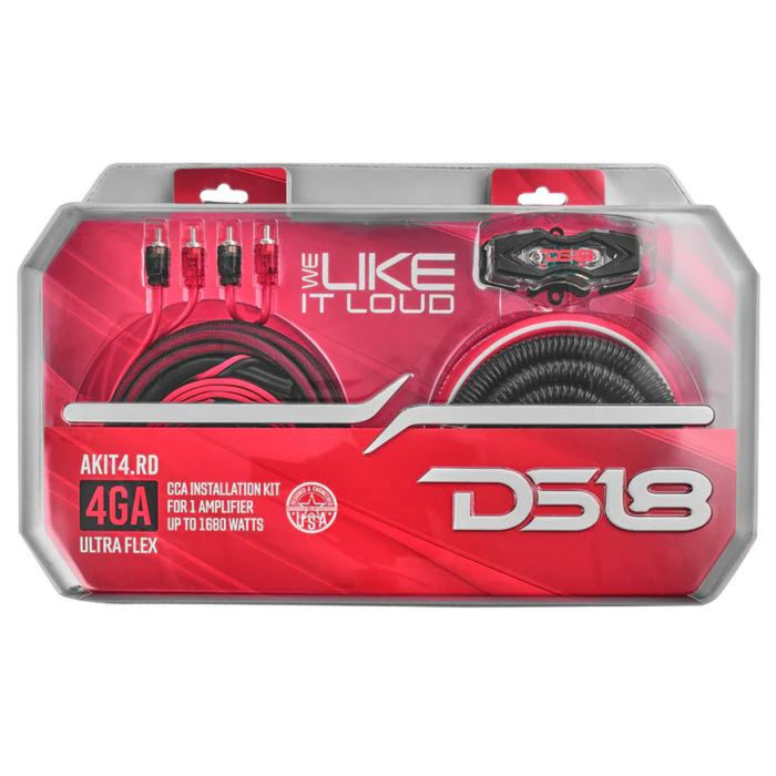 DS18 AKIT4 CCA 4-Gauge Amplifier Installation Kit -Red / DS-AKIT4-RD