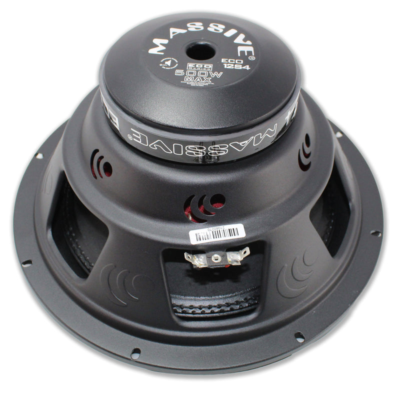 Massive Audio 12" 500W 4 Ohm Subwoofer ECO12S4 + 2 Channel Amplifier Package