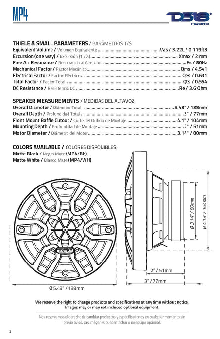 DS18 Hydro 4" 300 Watts 4 Ohm 2-Way Marine Speakers Black Pair MP4