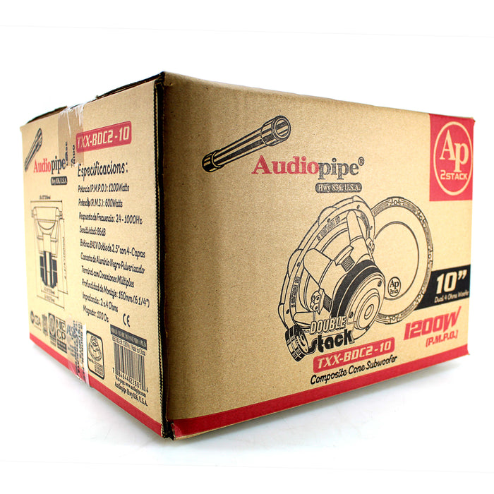 Audiopipe BD 10" Subwoofer 1200W PMPO, 600W RMS Dual 4-Ohm VC TXX-BDC2-10