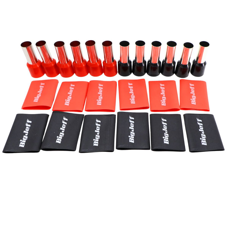 Big Jeff Audio 4 AWG Wire Ferrule & Heat Shrink Kit, 12 Ferrules, Red/Black