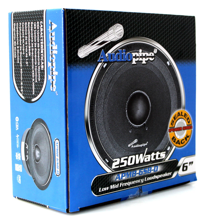 Audiopipe 6 Sealed Mid Bass Loud Speaker 250W 8 ohms 1.5 Voice Coil Black