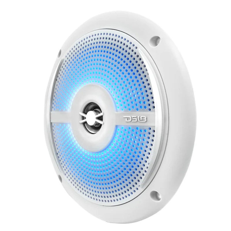 DS18 6.5" 200W 4-Ohm 2-Way Slim Marine Speakers Pair W/RGB LED White NXL-6SL