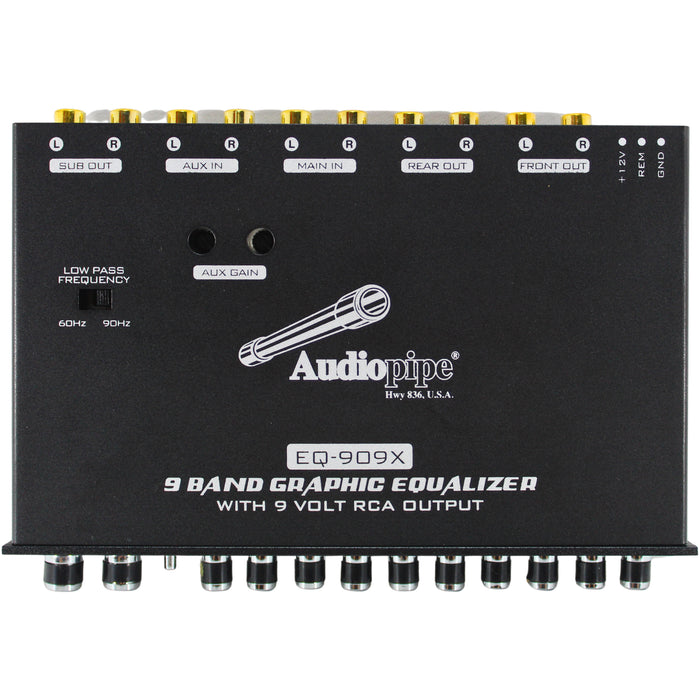 Audiopipe In-Dash 9 Band Graphic Equalizer w/ 9V Line Driver / EQ-909X