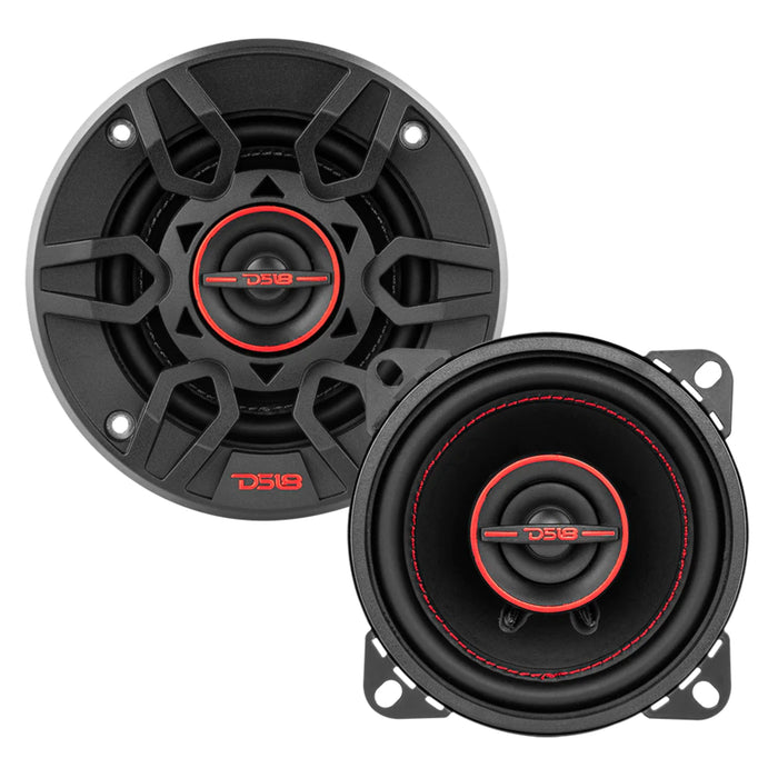 DS18 G4Xi Pair of 4" 4 Ohm 2-Way Coaxial Speakers 120W Peak Black / Red