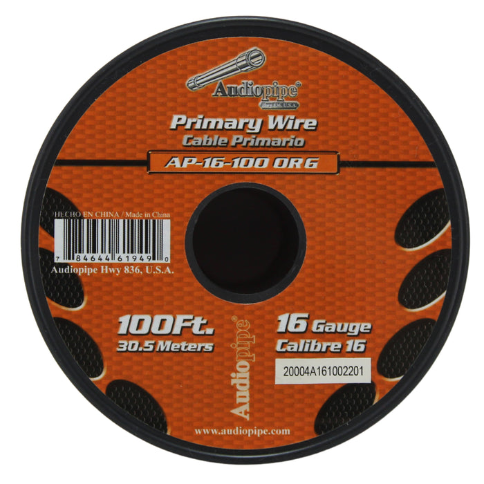 Audiopipe 16 Ga 100 ft Spool of CCA Primary Speaker Wire Orange 16-100-ORG